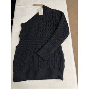 Na-Kd Reborn Black Cable Knit One Shoulder Sweater Medium NEW